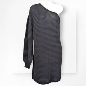 Elan One Shoulder Sweater Tunic NWT One Sleeve Black Ribbed Long Slit Side Small